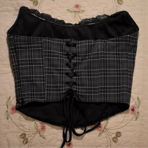 Garage Black Plaid Lace-Up Corset